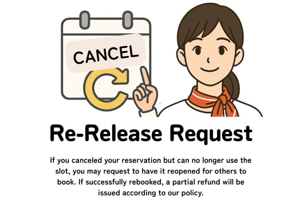 Illustration explaining Space Coffret's re-release request process for canceled reservations